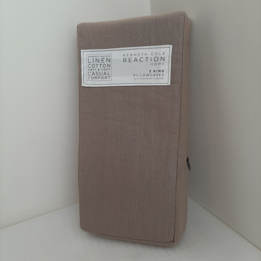 Kenneth Cole Linen Cotton Taupe King Pillowcases (FLAW)